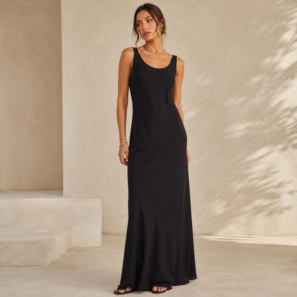 Maria Bianca Nero Dresses & Skirts - Maria Bianca BinNero Black Silk Slip Gown Dress Deep V Back Opening Women L 7475